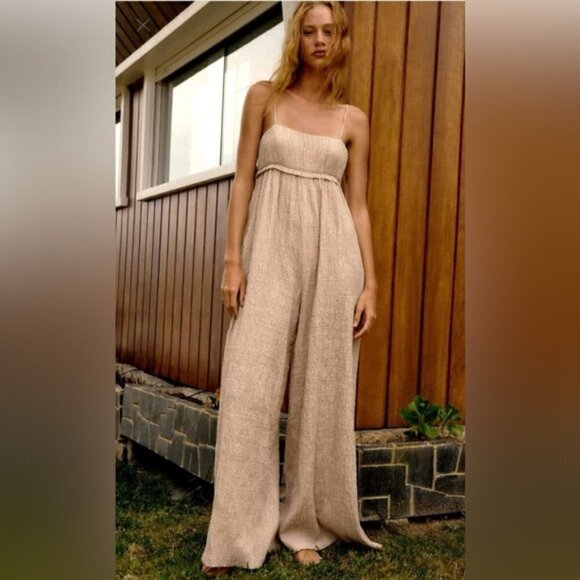 Zara, Ladies Structured Long Jumpsuit - Beige. Size: XS (US). NWT - Picture 1 of 16